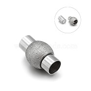 304 Stainless Steel Textured Magnetic Clasps with Glue-in Ends, Stainless Steel Color, 19x11mm, Hole: 6mm(STAS-E089-32C)
