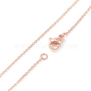 Brass Chain Necklaces, Cross/Rolo Chain, with Lobster Claw Clasps, Real Rose Gold Plated, 17.7 inch(45cm)(MAK-L009-03RG)