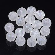 Transparent Corrugated Melon Acrylic Beads, AB Color Plated, Round, Clear AB, 9.5mm, Hole: 1.8mm, about 900pcs/500g.(TACR-R142-01)