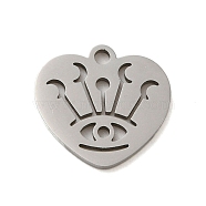 Non-Tarnish 304 Stainless Steel Charms, Laser Cut, Stainless Steel Color, Heart, 13x13.5x1mm, Hole: 1mm(STAS-S123-03P-07)