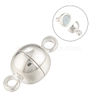 Brass Magnetic Clasps with Loops, Nickel Free, Round, Silver Color Plated, 11.5x6mm, Hole: 1.2mm(X-MC019-NFS)