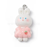 Opaque Resin Pendants, Rabbit Charms, with Platinum Tone Iron Loops, Rabbit, 33x15x7.5mm, Hole: 2mm(RESI-D064-02P-06)