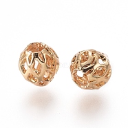 Long-Lasting Plated Brass Beads, Hollow, Round, Golden, 5.8x5.4mm, Hole: 2mm(KK-E782-03B-G)