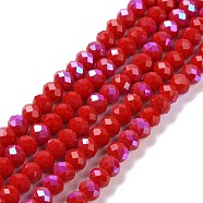 Electroplate Opaque Solid Color Glass Beads Strands, Half Rainbow Plated, Faceted, Rondelle, Dark Red, 6x5mm, Hole: 1mm, about 85~88pcs/strand, 16.1~16.5 inch(41~42cm)(X1-EGLA-A034-P6mm-L04)