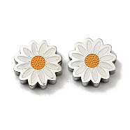 304 Stainless Steel Beads, with Enamel, Daisy, Stainless Steel Color, 9.5x2.5mm, Hole: 1.4mm(STAS-L022-015P-01)
