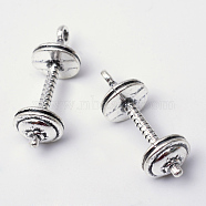 Tibetan Style Alloy Pendants, Sports Charms, Dumbbell, Lead Free & Cadmium Free, Antique Silver, 33x11.5x11.5mm, Hole: 2.5mm(X-TIBEP-S297-34AS-RS)