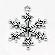 Tibetan Style Alloy Pendants, Snowflake, Cadmium Free & Lead Free, Antique Silver, 28x22x2.5mm, Hole: 2mm, about 480pcs/1000g(TIBE-S301-039AS-RS)