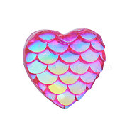 Resin Cabochons, Heart with Mermaid Fish Scale, Magenta, 12x12x3mm(CRES-Q191-HA028-3)