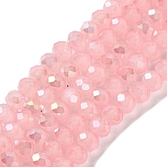 Baking Electroplate Glass Beads Strands, AB Color, Faceted, Round, Pink, 6x5mm, Hole: 1mm, about 83~84pcs/strand, 16.14''(41~41.5cm)(DGLA-A039-J6MM-B08)