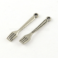 Tibetan Style Fork Alloy Pendants, Kitchen Utensil Pendants, Cadmium Free & Lead Free, Antique Silver, 25x4x1.5mm, Hole: 1.5mm, about 2380pcs/1000g(TIBEP-R345-21AS-RS)