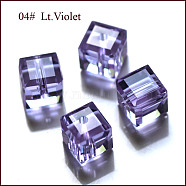 K9 Glass, Imitation Austrian Crystal Beads, Grade AAA, Faceted, Cube, Lilac, 5~5.5x5~5.5x5~5.5mm(size within the error range of 0.5~1mm), Hole: 0.7~0.9mm(SWAR-F074-6x6mm-04)