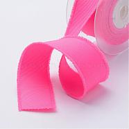 Polyester Frayed Grosgrain Ribbons, Printed, with Fringe Tassel, Hot Pink, 1-1/2 inch(38mm), about 50yards/roll(45.72m/roll)(ORIB-N0002-38mm-09)