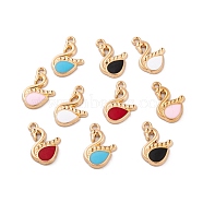 Light Gold Plated Alloy Enamel Pendant Rhinestone Settings, Cadmium Free & Lead Free, Swan Charm, Mixed Color, 18.5x12x2mm, Hole: 2mm, Fit for 1mm Rhinestone(FIND-Q100-03KCG)