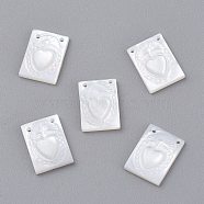 Natural White Shell Mother of Pearl Shell Charms, Rectangle with Heart, 11x8x1.5mm, Hole: 0.8mm(SSHEL-L018-006)