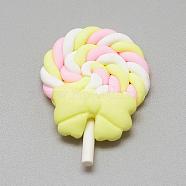 Handmade Polymer Clay Beads, No Hole, Lollipop with Bowknot, Yellow, 39~48x27~30x7~9mm(CLAY-Q240-011K)