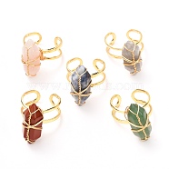 Copper Wire Wrapped Natural Gemstone Adjustable Rings for Women, Bullet Cuff Finger Rings, Real 18K Gold Plated, US Size 6 3/4, Inner Diameter: 17mm(RJEW-JR00386)