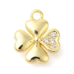 Rack Plating Brass Micro Pave Cubic Zirconia Charms, Long-Lasting Plated, Lead Free & Cadmium Free, Clover, Real 18K Gold Plated, 10.5x8.5x2.5mm, Hole: 1.4mm(KK-S396-65G)