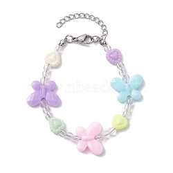 Butterfly & Heart Acrylic Kid Beaded Bracelets for Girls, Colorful, 6 inch(15.3cm)(BJEW-JB10220-01)
