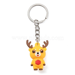 Christmas Themed Iron Keychains, with Silicone Pendants, Deer, 8.5cm, Deer: 36x25x15.5mm(KEYC-L035-01P-02)