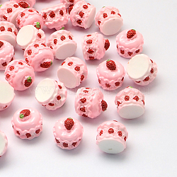 Strawberry Cake Resin Decoden Cabochons, with Random Color Bottom, Imitation Food, 16x15mm, Pink, 16x15mm(CRES-R183-05B)