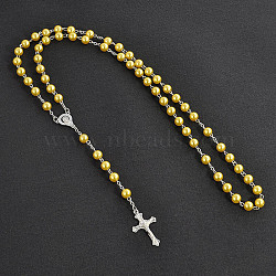 Long Handmade Imitation Pearl Cross Pendant Lariat Necklace Unisex Tassel Sweater Chain Necklaces, Yellow(FZ4072-2)