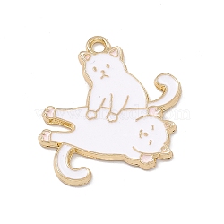 Alloy Enamel Pendant, Golden, Cat Charm, Misty Rose, 32.5x27.5x1.6mm, Hole: 2.3mm(FIND-H040-01D)