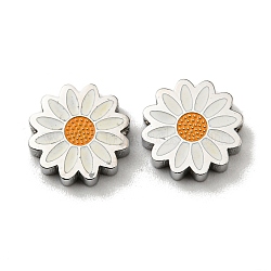 304 Stainless Steel Beads, with Enamel, Daisy, Stainless Steel Color, 9.5x2.5mm, Hole: 1.4mm(STAS-L022-015P-01)