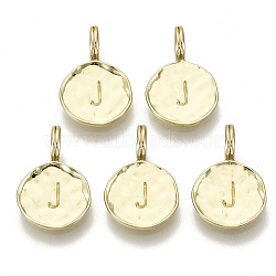 Alloy Pendants, Cadmium Free & Nickel Free & Lead Free, Flat Round with Letter, Real 18K Gold Plated, Letter.J, 17x11.5x1.5mm, Hole: 2.5mm(X-PALLOY-N157-004J-NR)