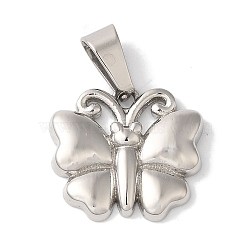 Non-Tarnish 304 Stainless Steel Pendants, Butterfly Charm, Stainless Steel Color, 15x16.5x3.5mm, Hole: 7x3.5mm(STAS-Z075-18P)