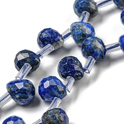 Natural Lapis Lazuli Beads Strands, Faceted, Top Drilled, Teardrop, 10x8mm, Hole: 1mm, about 38pcs/strand, 15.55~16.142''(39.5~41cm)(G-H297-B02-02)