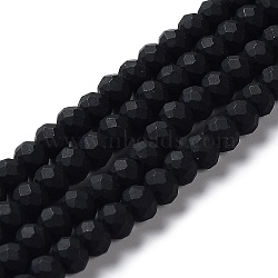 Glass Beads Strands, Faceted, Frosted, Rondelle, Black, 4mm, Hole: 1mm, about 123~127pcs/strand, 16.5~16.9 inch(42~43cm)(EGLA-A034-P4mm-MD18)