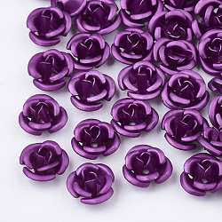Aluminum Beads, Frosted, Long-Lasting Plated, 3-Petal Flower, DarkOrchid, 6x4.5mm, Hole: 0.8mm(FALUM-T001-02A-17)