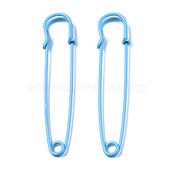Spray Painted Iron Safety Pins, for Brooch Making, Kilt Needles, Light Sky Blue, 75x17x6mm, Hole: 4.5mm, Pin: 1.5mm(IFIN-T017-09D)