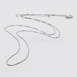 Anti-Tarnish Rhodium Plated 925 Sterling Silver Box Chain Necklaces, with Spring Ring Clasps, with 925 Stamp, Platinum, 18 inch(45cm), Hole: 2mm, Pin: 0.6mm(STER-F039-45cm-13P)