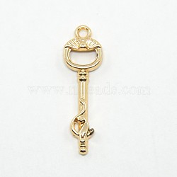 Nickel Free & Lead Free Golden Plated Alloy Skeleton Key Pendants, Long-Lasting Plated, 36x11x5mm, Hole: 2mm(PALLOY-J169-32G-NR)