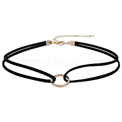1Pc Alloy Ring Double Layer Faux Suede Cord Choker Necklaces for Women, Golden, Black, 13.58 inch(34.5cm)(NJEW-CL0001-32)
