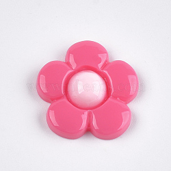 Resin Cabochons, Flower, Deep Pink, 20x20~21x5~6mm(CRES-Q197-37C)