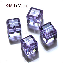 Imitation Austrian Crystal Beads, Grade AAA, Faceted, Cube, Lilac, 5~5.5x5~5.5x5~5.5mm(size within the error range of 0.5~1mm), Hole: 0.7~0.9mm(SWAR-F074-6x6mm-04)