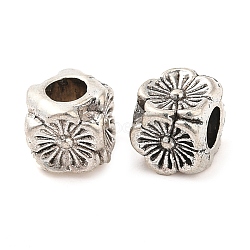 Tibetan Style Alloy Beads, Cadmium Free & Lead Free, Cube with Flower Pattern, Antique Silver, 5x5x5mm, Hole: 2.5mm, about 2272pcs/1000g(FIND-G059-01B-AS)