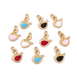 Light Gold Plated Alloy Enamel Pendant Rhinestone Settings, Cadmium Free & Lead Free, Swan Charm, Mixed Color, 18.5x12x2mm, Hole: 2mm, Fit for 1mm Rhinestone(FIND-Q100-03KCG)