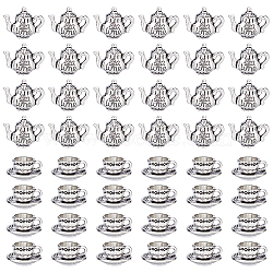 48Pcs 2 Styles Alloy Tea Pot & Coffee Cup Miniture Model, Micro Landscape Dollhouse Accessories, Pretending Prop Decorations, Antique Silver, 13~14x14~16x7~8.5mm, 24pcs/style(AJEW-DC0001-81AS)