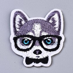 Wolf Appliques, Computerized Embroidery Cloth Iron on/Sew on Patches, Costume Accessories, Slate Blue, 50.5x43x1.5mm(X-DIY-S041-067)