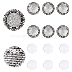 DIY Flat Round Brooch Making Kits, Included 5Pcs Alloy Brooch Cabochon Bezel Settings, 5Pcs Transparent Glass Cabochons, Antique Silver(DIY-YW0017-50)