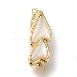 Brass with Shell Fold Over Clasps, Heart, Real 18K Gold Plated, 25x9.5x9.5mm, Hole: 1.2mm(KK-H480-47G-01)