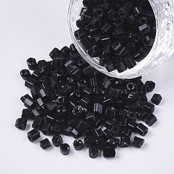 6/0 Two Cut Glass Seed Beads, Hexagon, Opaque Colours, Black, 3.5~5x3.5~4mm, Hole: 1mm, about 4500pcs/bag(SEED-S033-01B-10)