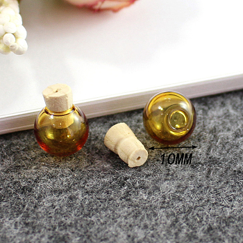 Miniature Glass Bottles, with Cork Stoppers, Empty Wishing Bottles, for Dollhouse Accessories, Jewelry Making, Round, Goldenrod, 10mm