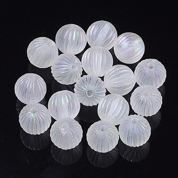 Transparent Corrugated Melon Acrylic Beads, AB Color Plated, Round, Clear AB, 9.5mm, Hole: 1.8mm, about 900pcs/500g.