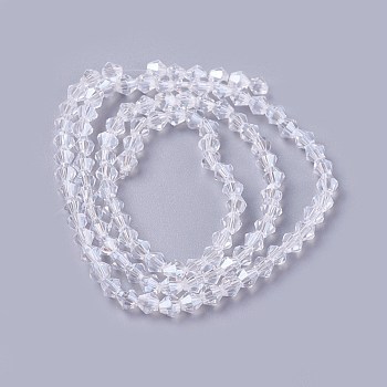 Imitation Crystal Glass Beads Strand, Faceted, Cone, Clear, 6x6mm, Hole: 0.8mm, about 44~48pcs/strand, 10.6~11.4 inch