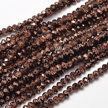 Faceted Rondelle Transparent Painted Glass Beads Strands, Coconut Brown, 4x3mm, Hole: 1mm, about 125pcs/strand, 15 inch
