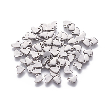 201 Stainless Steel Charms, Stamping Blank Tag, Heart, Stainless Steel Color, 7x6x1mm, Hole: 1mm